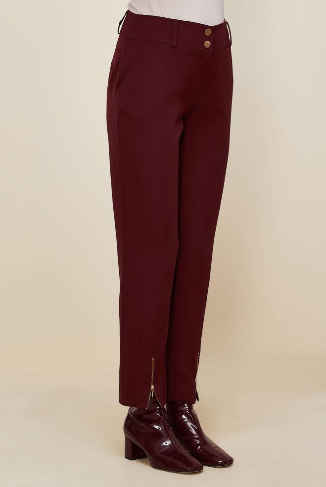 Vêtements hijab ROUGE BORDEAUX PANTALON DÉTAILLÉ À GLISSIÈRE 70913 - ALVİNA