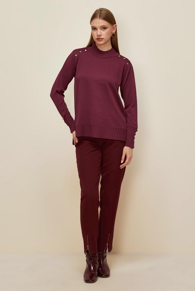 Vêtements hijab ROUGE BORDEAUX PANTALON DÉTAILLÉ À GLISSIÈRE 70913 - ALVİNA