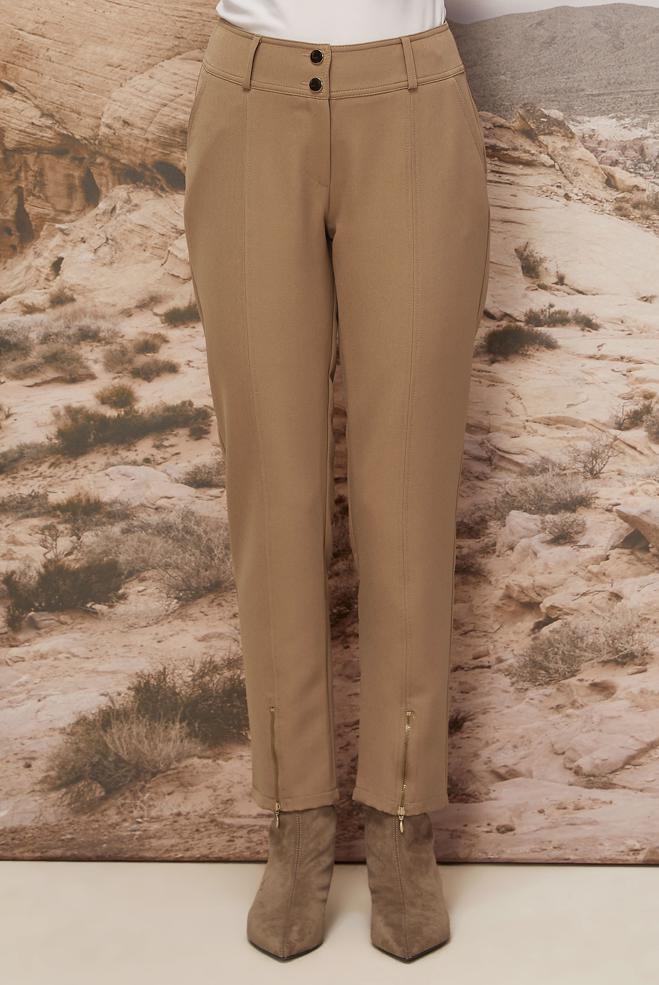 Vêtements hijab BEIGE PANTALON DÉTAILLÉ À GLISSIÈRE 70913 - ALVİNA