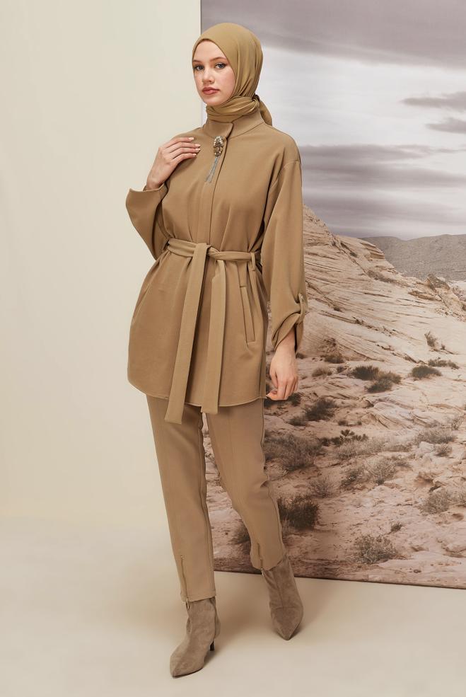 Vêtements hijab BEIGE PANTALON DÉTAILLÉ À GLISSIÈRE 70913 - ALVİNA