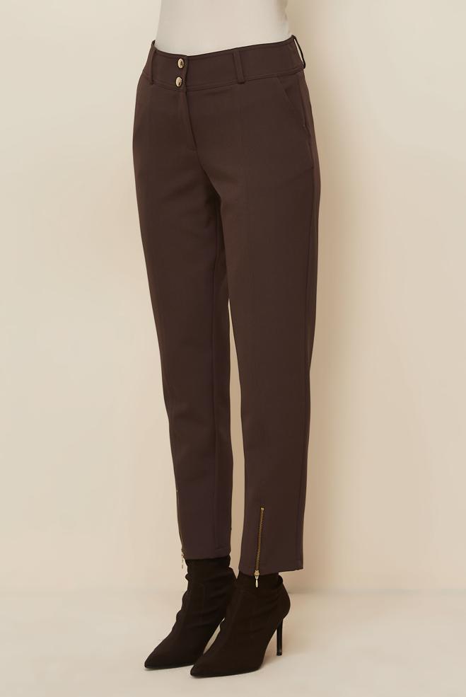 Tesettür giyim KAHVE FERMUAR DETAYLI PANTOLON 70913 - ALVİNA