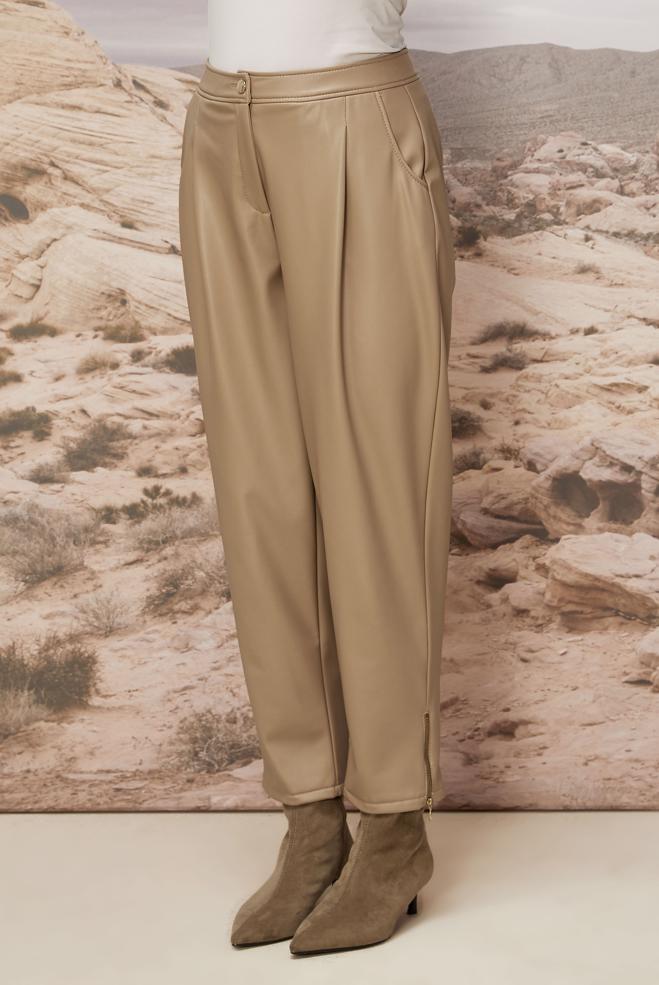 Vêtements hijab BEIGE PANTALON EN SIMILI CUIR 70916 - ALVİNA