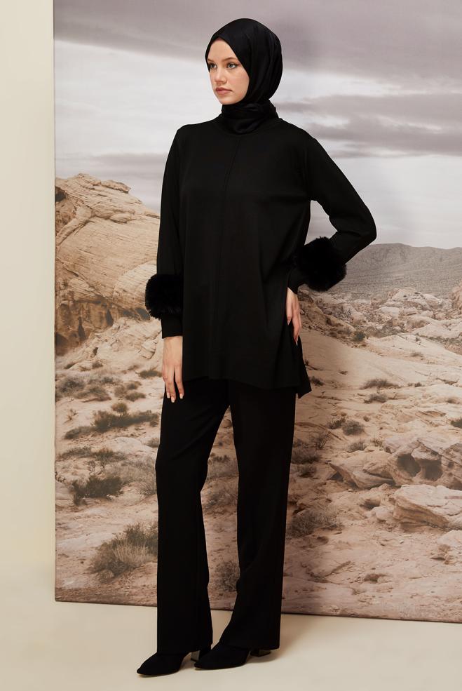 Vêtements hijab NOIR PANTALON COUPE DROITE 70921 - ALVİNA