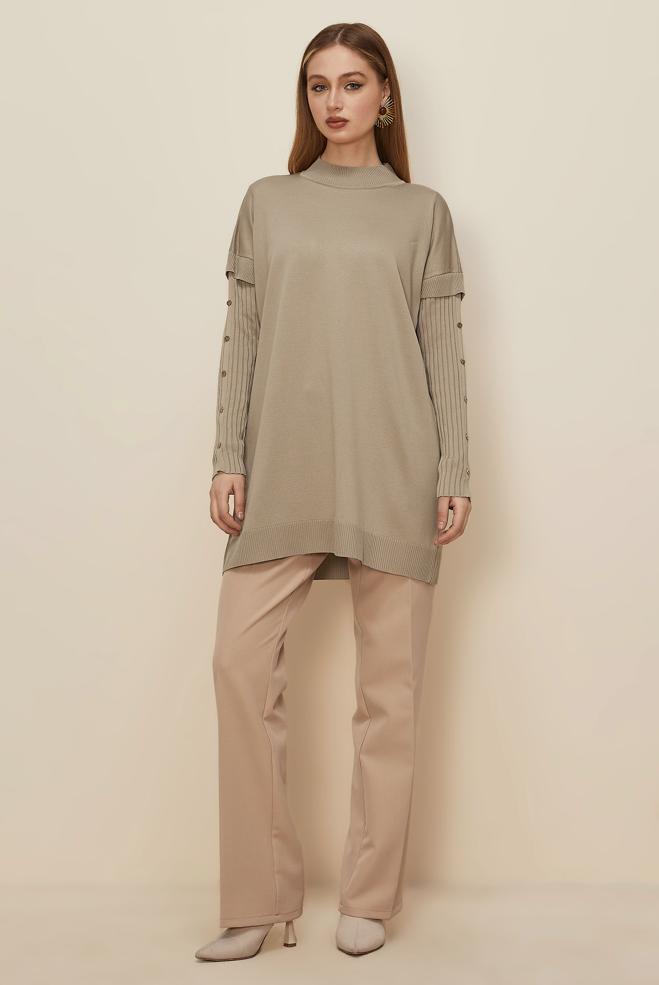 Tesettür giyim BEJ DÜZ PAÇA PANTOLON 70921 - ALVİNA