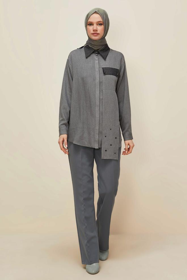 Tesettür giyim GRİ DÜZ PAÇA PANTOLON 70921 - ALVİNA