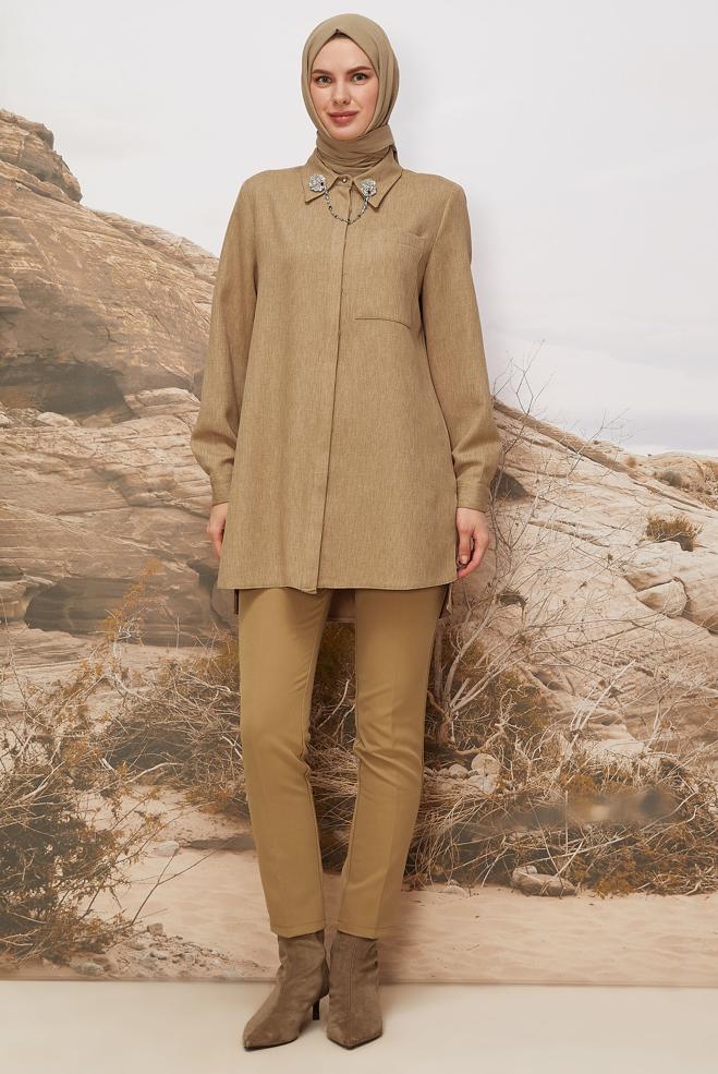 Vêtements hijab BEIGE PANTALON COUPE DROITE 70922 - ALVİNA