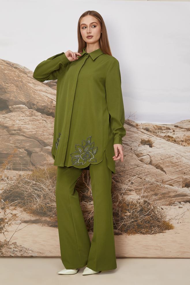 Hijab clothing GREEN WIDE LEG PANTS 70924 - ALVİNA