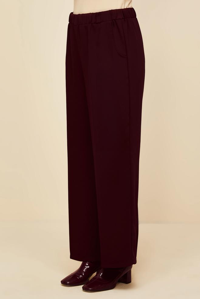 Hijab clothing CLARET RED ELASTIC WAIST PANTS 70926 - ALVİNA