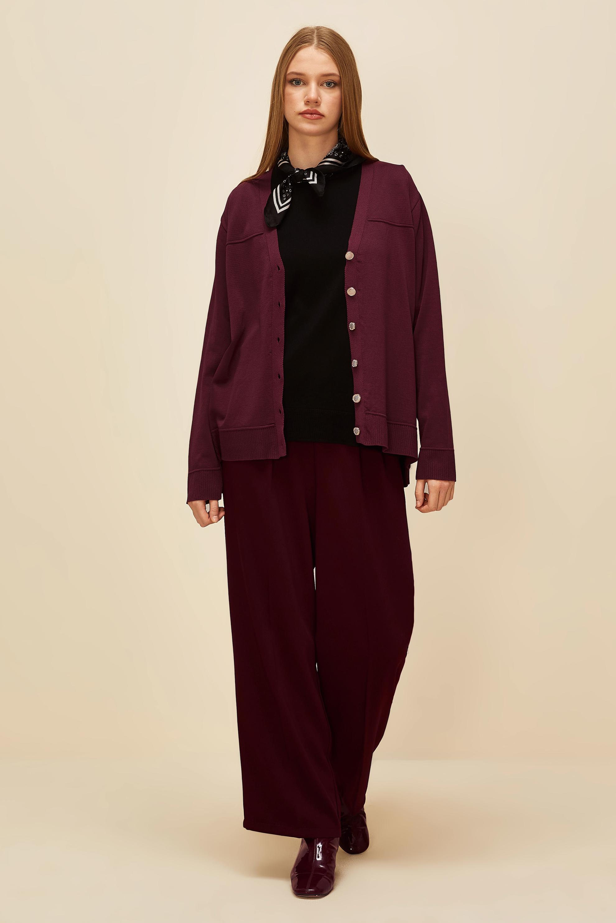 Tesettür giyim BORDO BELİ LASTİKLİ PANTOLON 70926