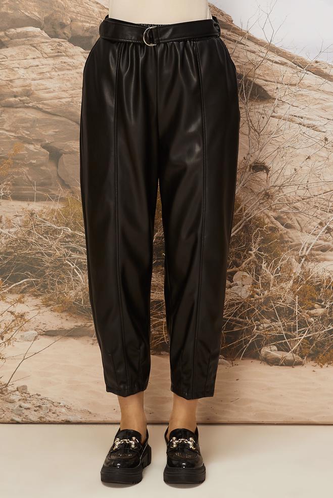 Hijab clothing BLACK FAUX LEATHER PANTS 70927 - ALVİNA