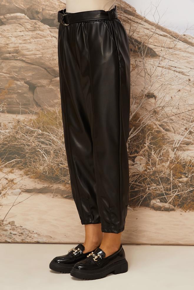 Hijab clothing BLACK FAUX LEATHER PANTS 70927 - ALVİNA