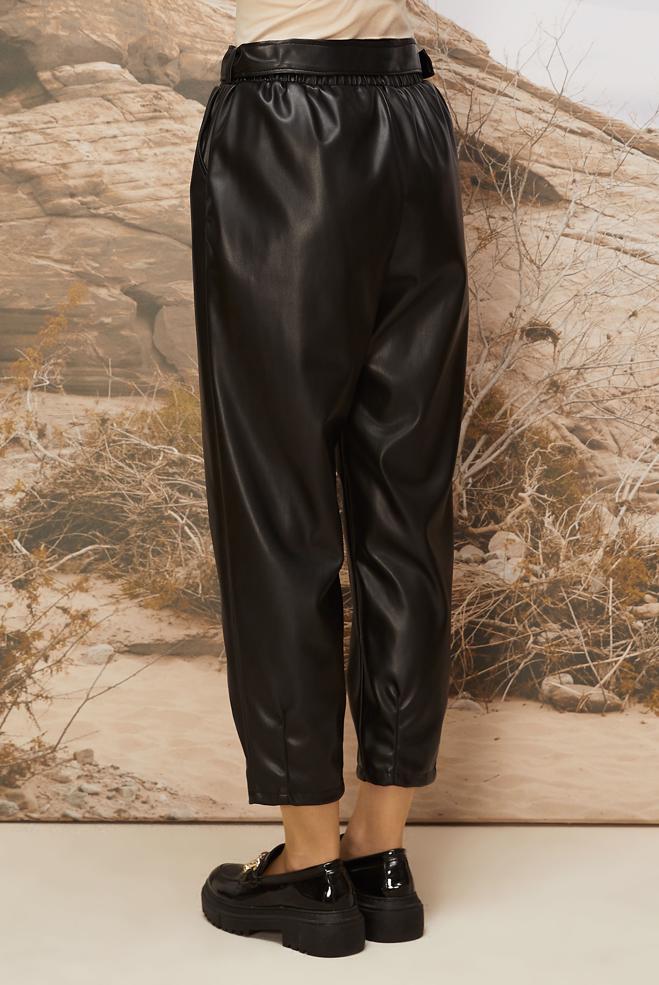 Hijab clothing BLACK FAUX LEATHER PANTS 70927 - ALVİNA