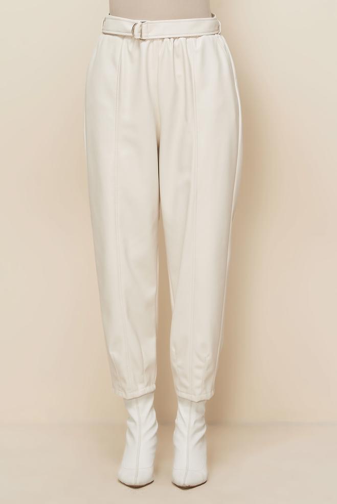 Hijab clothing WHITE FAUX LEATHER PANTS 70927 - ALVİNA