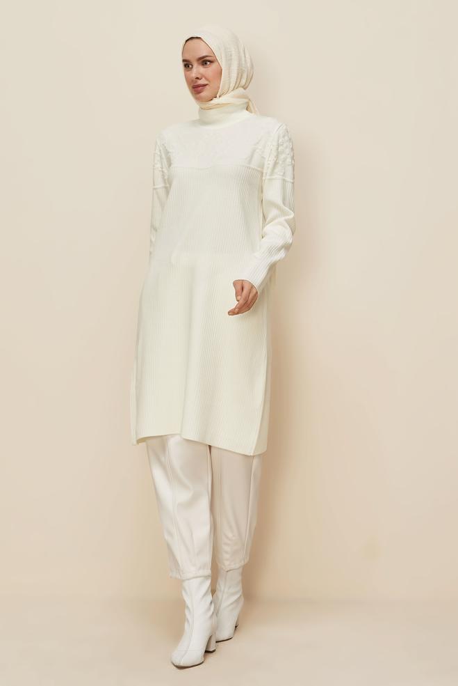 Hijab clothing WHITE FAUX LEATHER PANTS 70927 - ALVİNA