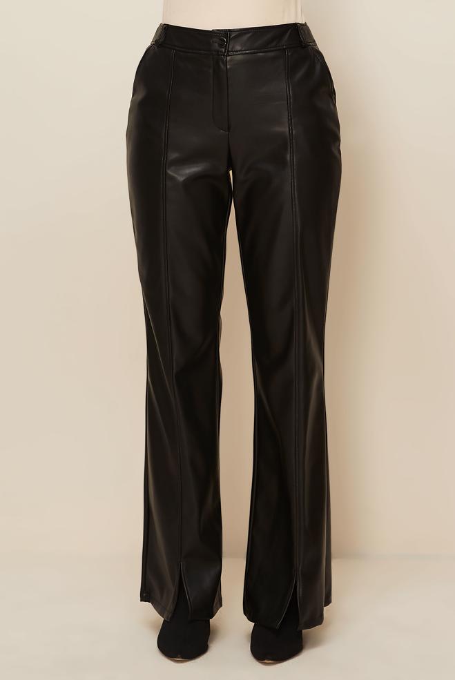 Tesettür giyim SİYAH SUNİ DERİ PANTOLON 70928 - ALVİNA