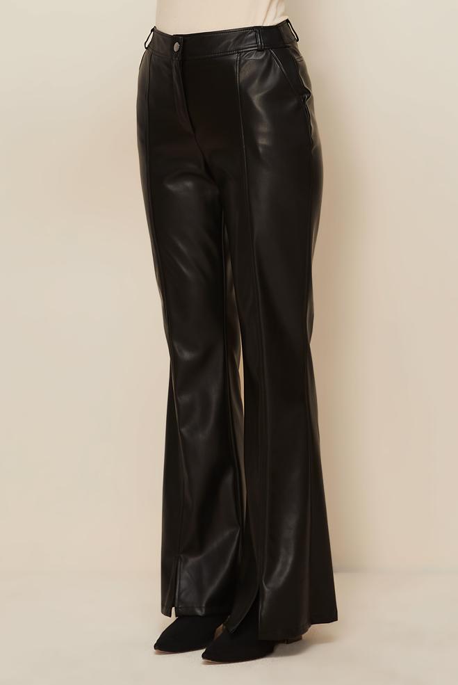 Tesettür giyim SİYAH SUNİ DERİ PANTOLON 70928 - ALVİNA