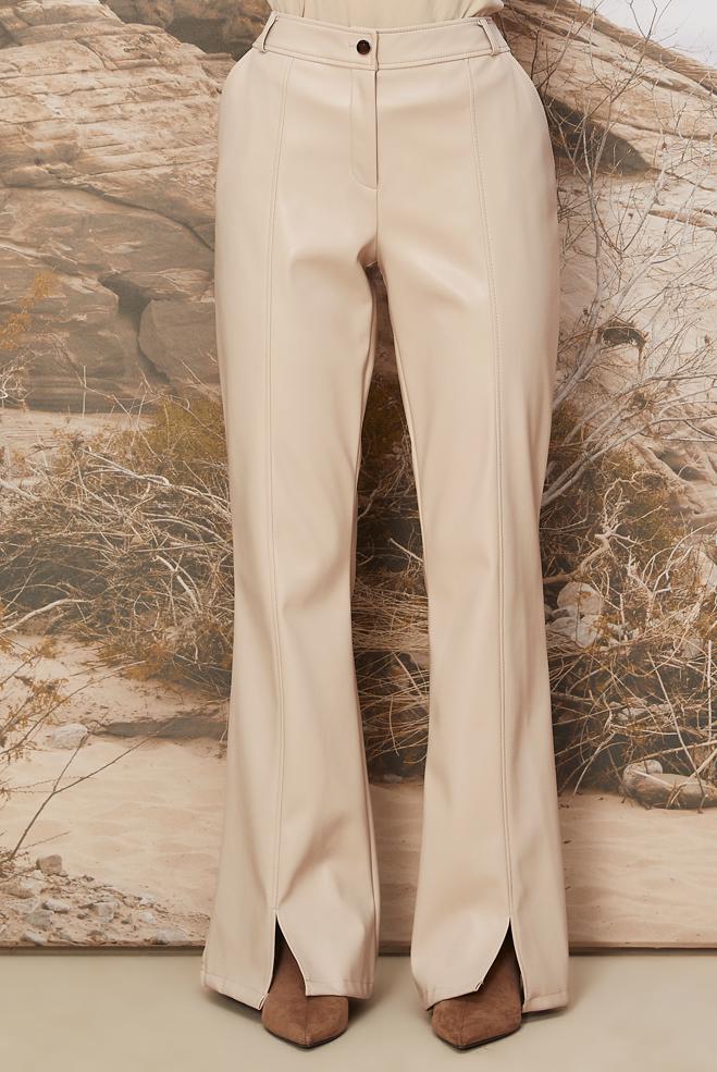 Hijab clothing BEIGE FAUX-LEATHER PANTS 70928 - ALVİNA
