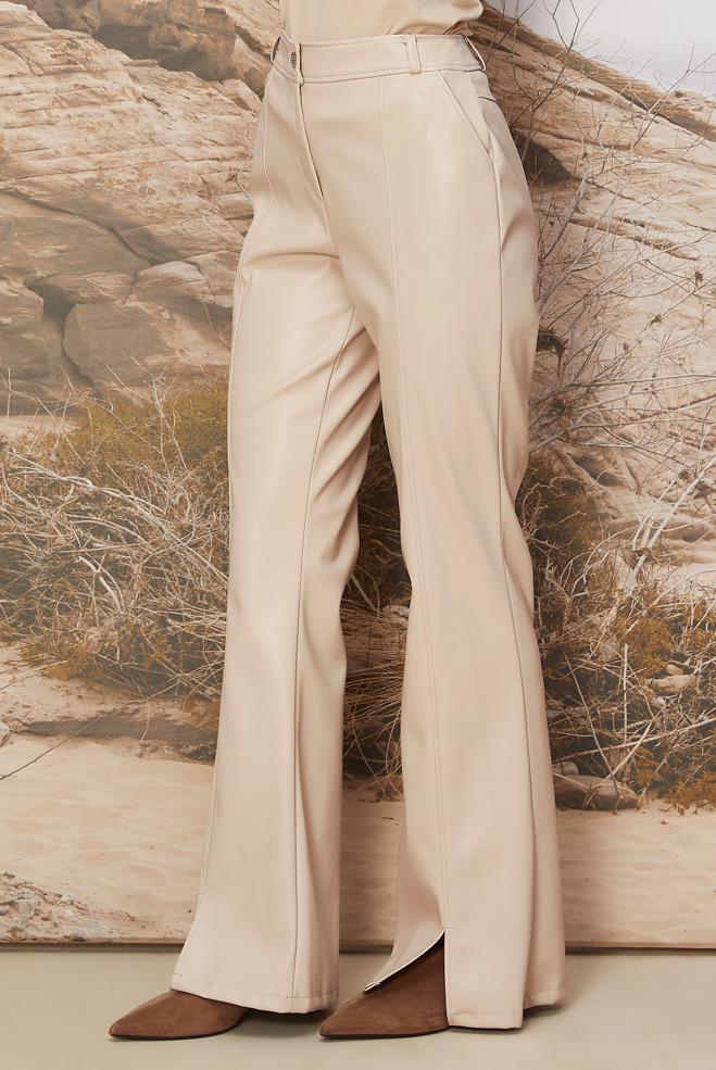 Hijab clothing BEIGE FAUX-LEATHER PANTS 70928 - ALVİNA