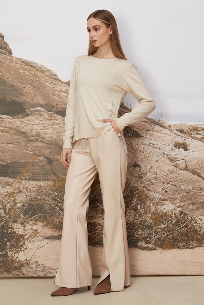 Hijab clothing BEIGE FAUX-LEATHER PANTS 70928 - ALVİNA