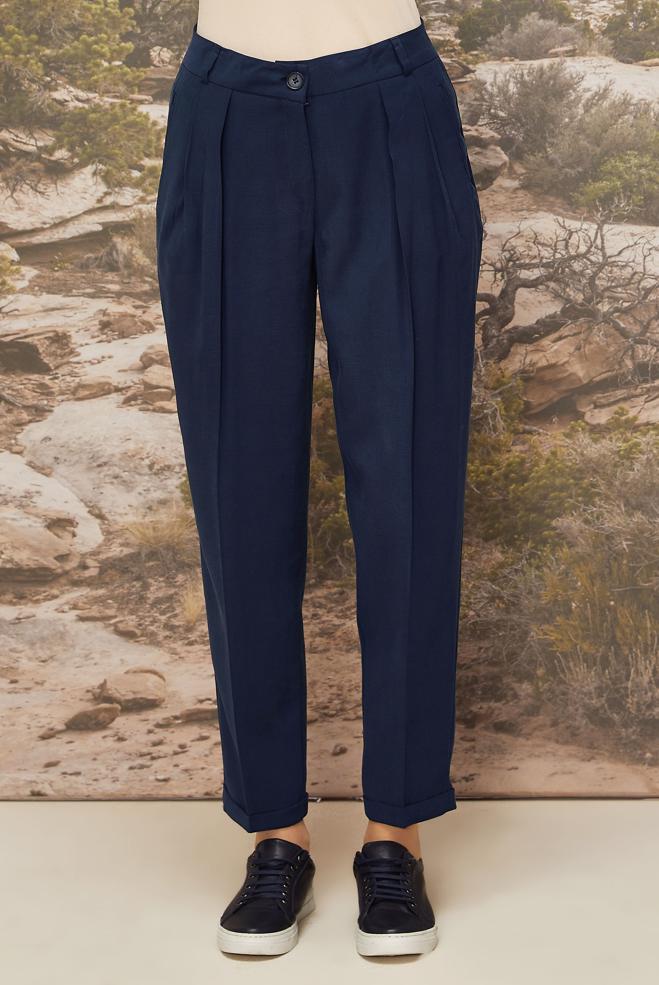 Vêtements hijab BLEU MARINE PANTALON PLISSÉ 70930 - ALVİNA