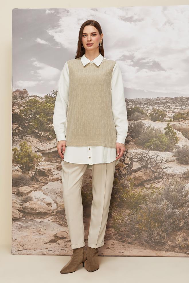 Vêtements hijab BEIGE PANTALON PLISSÉ 70930 - ALVİNA