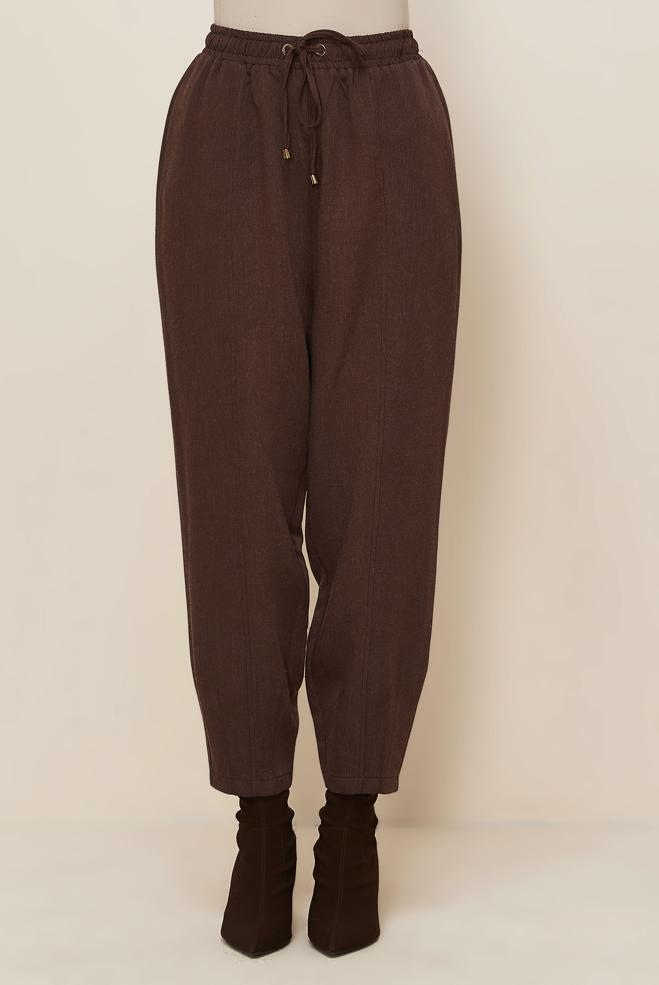 Vêtements hijab BRUN PANTALON TAILLE ÉLASTIQUE 70931 - ALVİNA