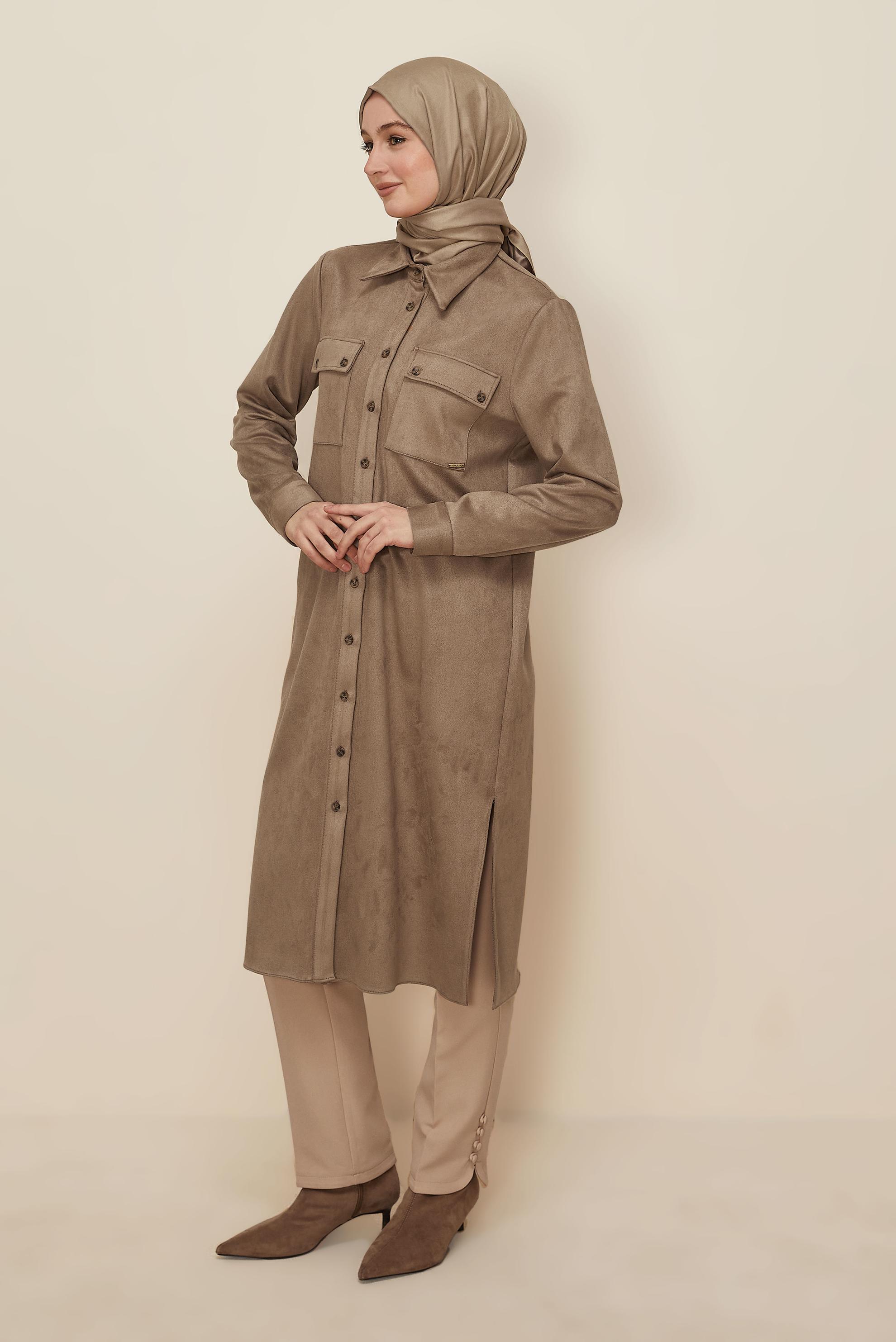 Hijab clothing BEIGE BUTTON DETAILED PANTS 70941