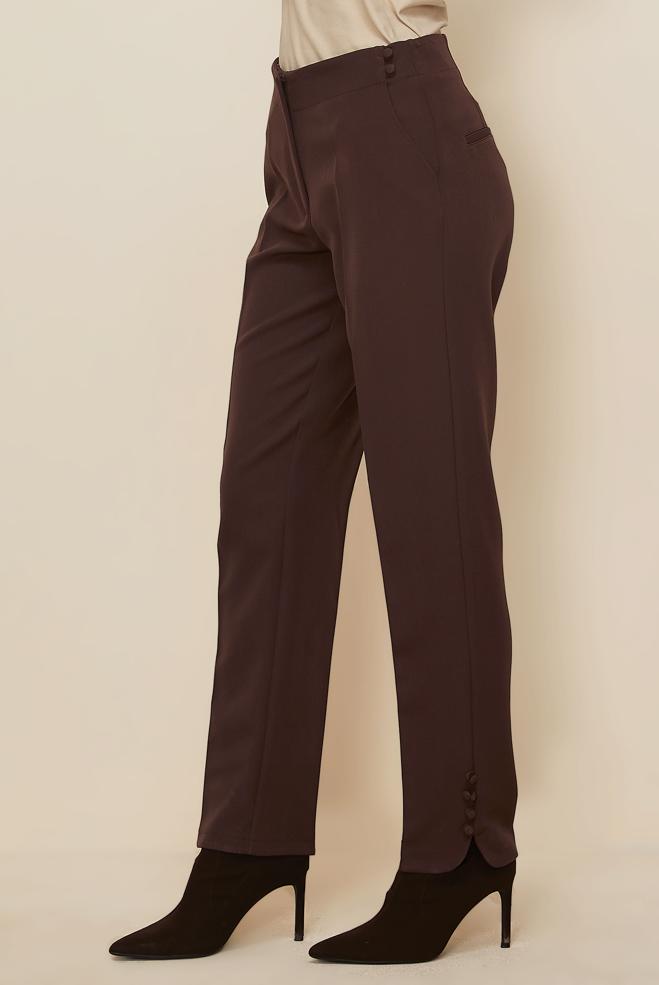 Vêtements hijab BRUN PANTALON DÉTAILLÉ À BOUTONS 70941 - ALVİNA