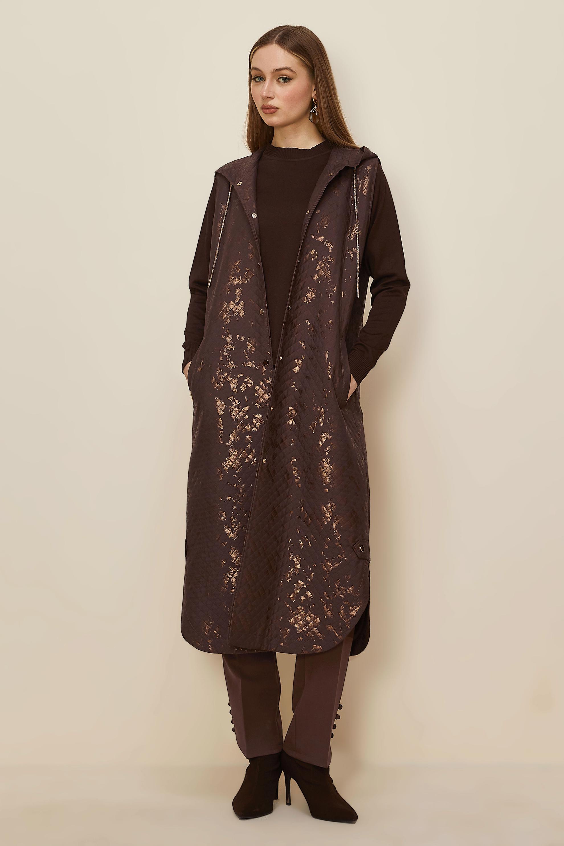 Tesettür giyim KAHVE DÜĞME DETAYLI PANTOLON 70941