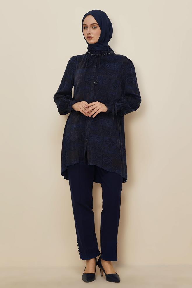 Hijab clothing NAVY BLUE BUTTON DETAILED PANTS 70941 - ALVİNA
