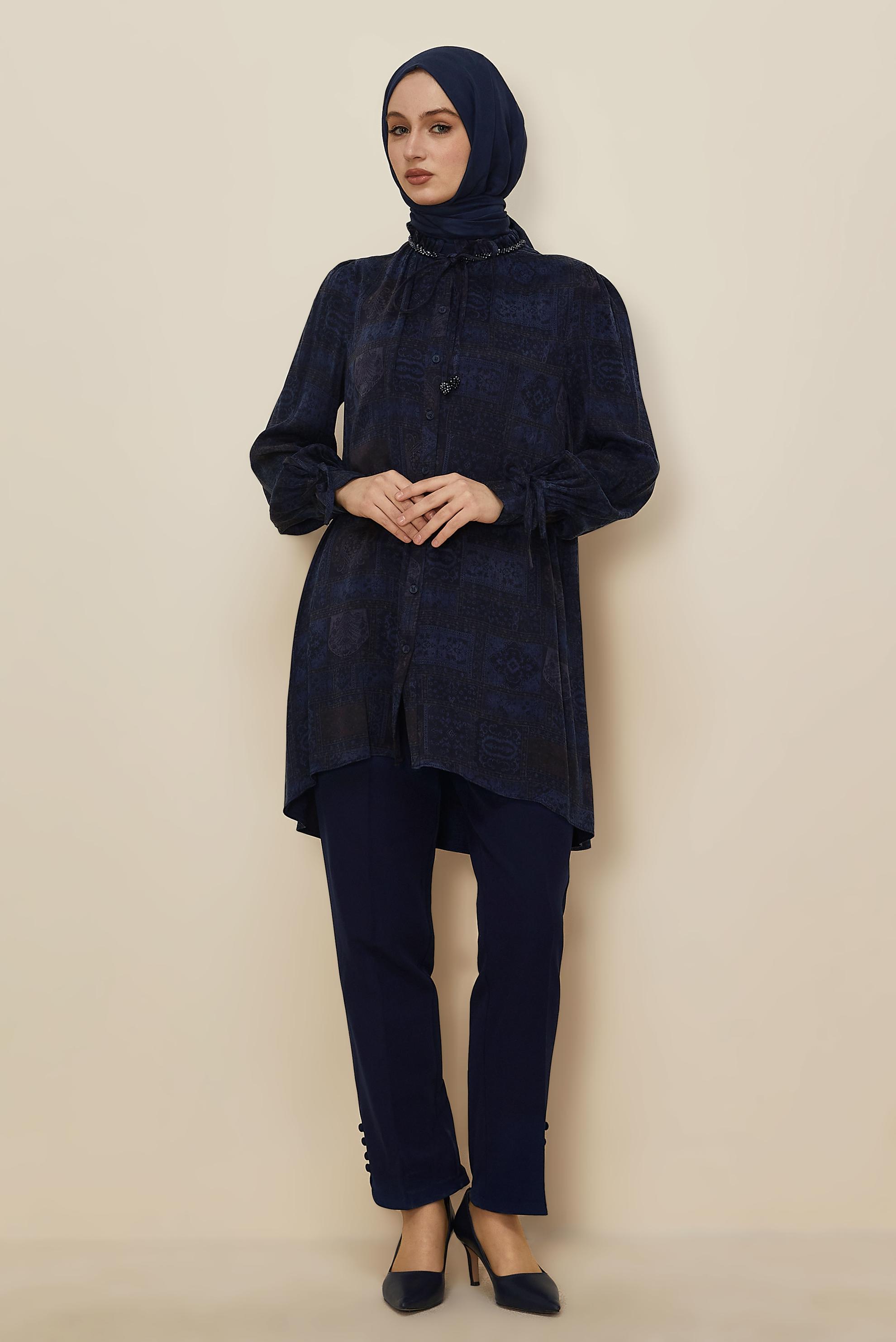 Hijab clothing NAVY BLUE BUTTON DETAILED PANTS 70941