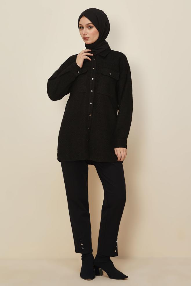 Hijab clothing BLACK BUTTON DETAILED PANTS 70944 - ALVİNA