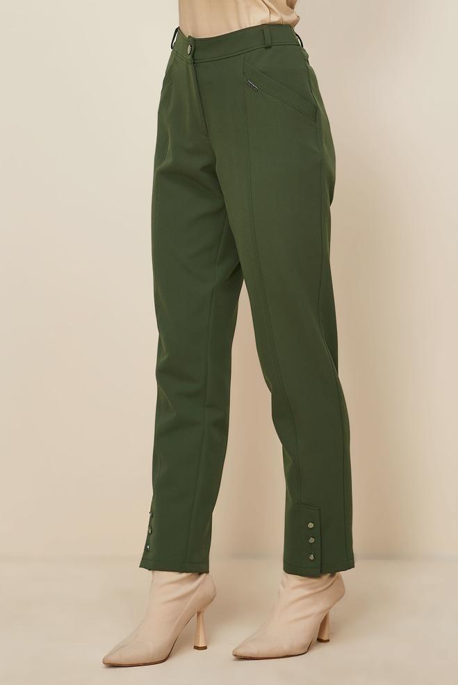 Tesettür giyim HAKİ DÜĞME DETAYLI PANTOLON 70944 - ALVİNA