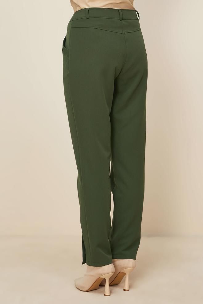 Tesettür giyim HAKİ DÜĞME DETAYLI PANTOLON 70944 - ALVİNA