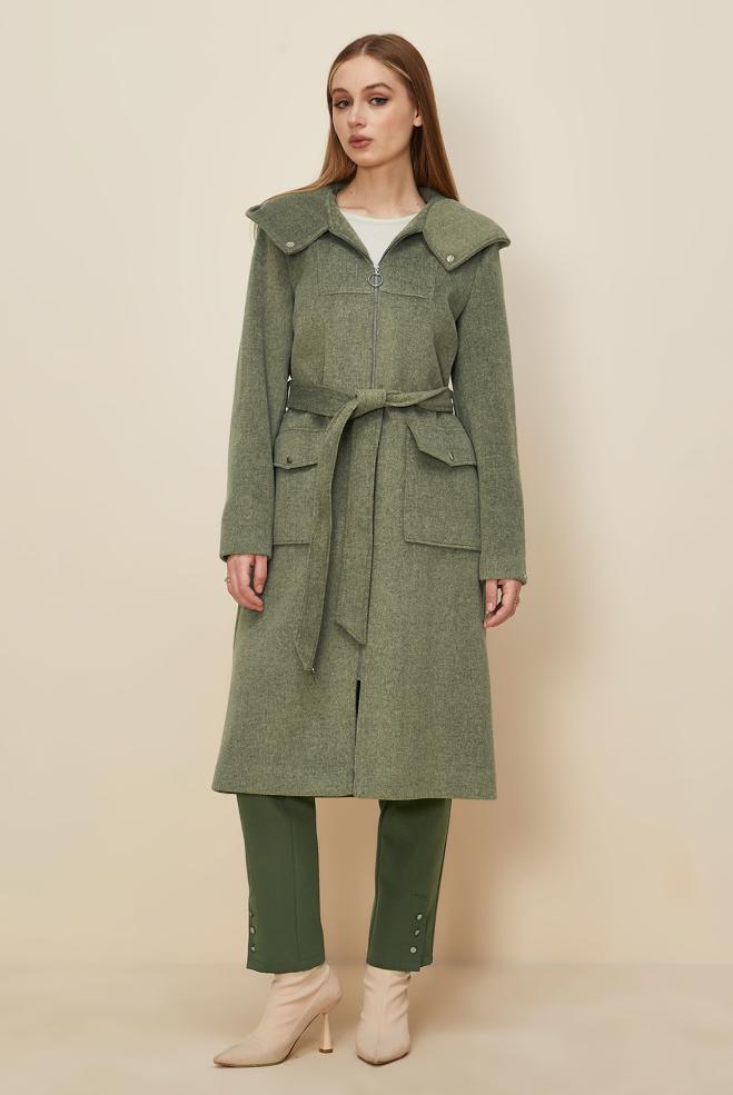 Tesettür giyim HAKİ DÜĞME DETAYLI PANTOLON 70944 - ALVİNA