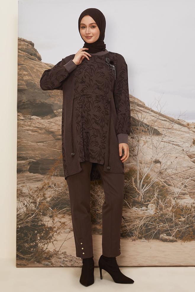 Hijab clothing BROWN BUTTON DETAILED PANTS 70944 - ALVİNA