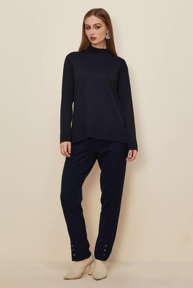 Hijab clothing NAVY BLUE BUTTON DETAILED PANTS 70944 - ALVİNA