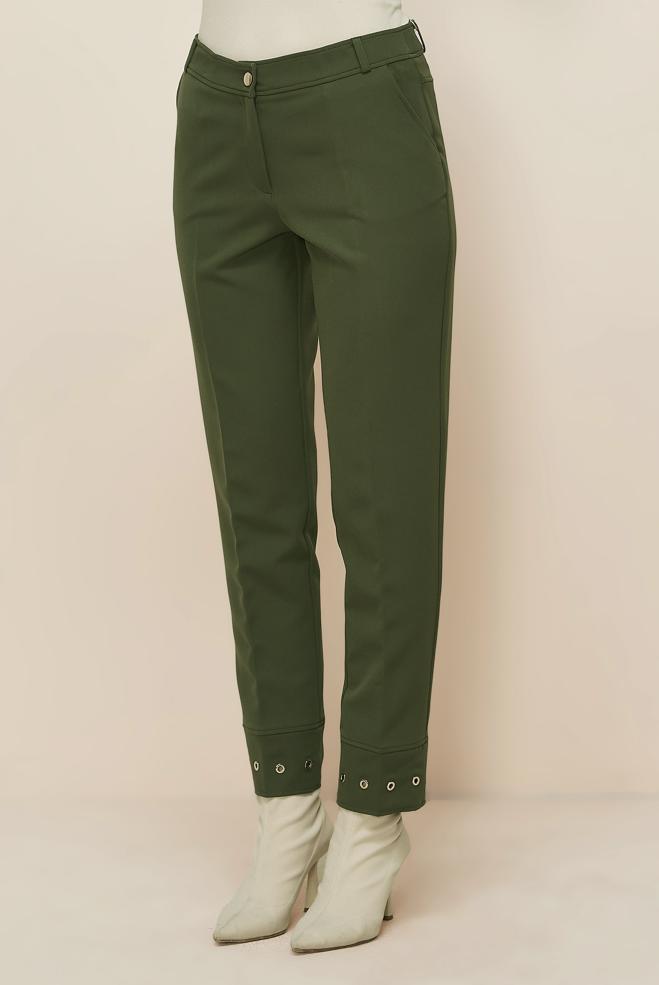 Vêtements hijab KAKI PANTALON DÉTAILLÉ À ŒILLETS 70945 - ALVİNA
