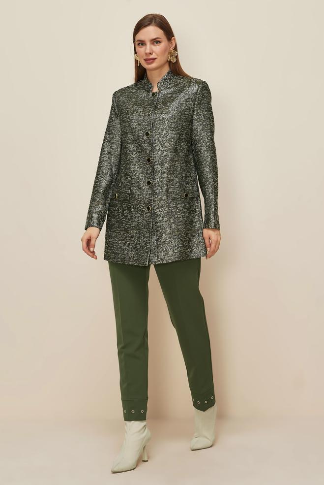 Vêtements hijab KAKI PANTALON DÉTAILLÉ À ŒILLETS 70945 - ALVİNA