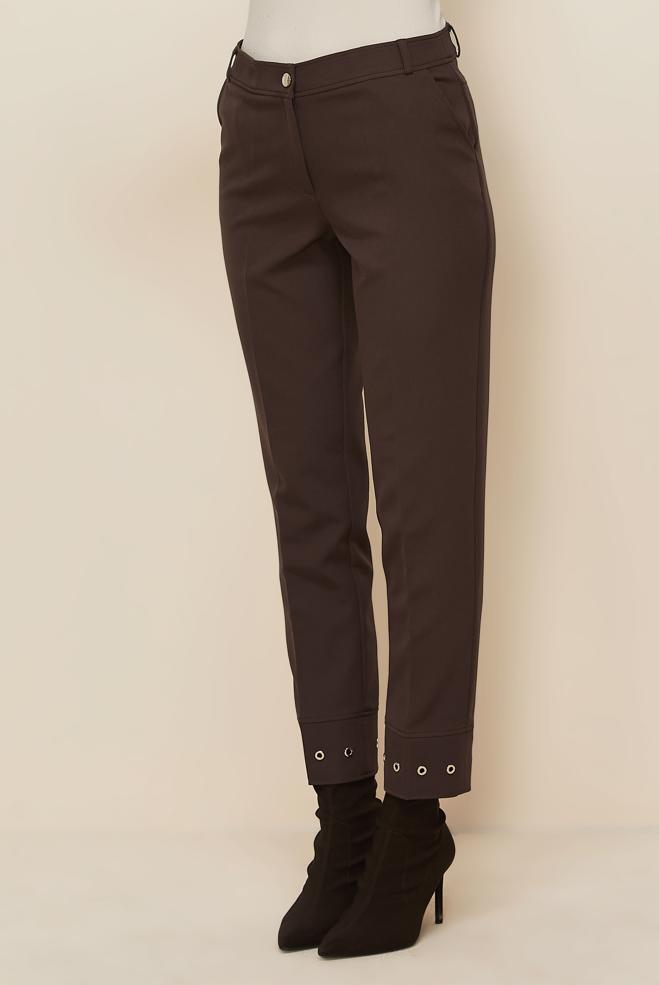 Tesettür giyim KAHVE KUŞGÖZÜ DETAYLI PANTOLON 70945 - ALVİNA