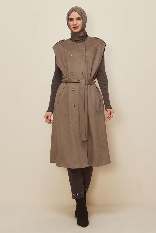 Tesettür giyim KAHVE KUŞGÖZÜ DETAYLI PANTOLON 70945 - ALVİNA