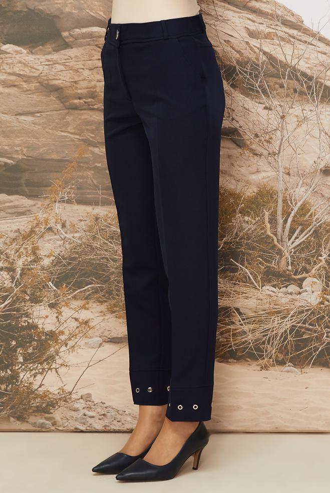Hijab clothing NAVY BLUE EYELET DETAILED PANTS 70945 - ALVİNA