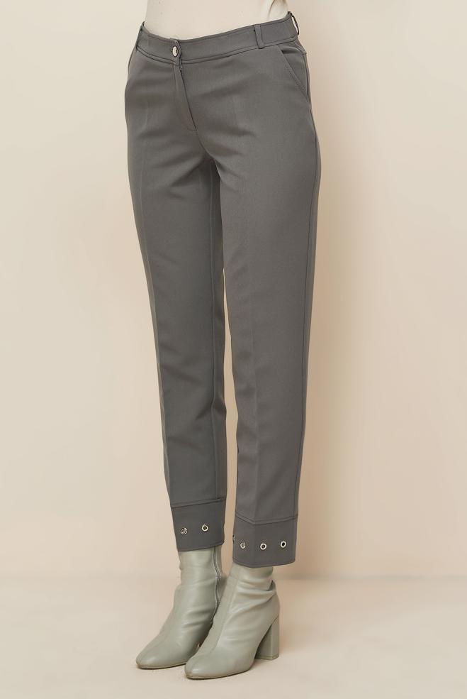 Tesettür giyim GRİ KUŞGÖZÜ DETAYLI PANTOLON 70945 - ALVİNA