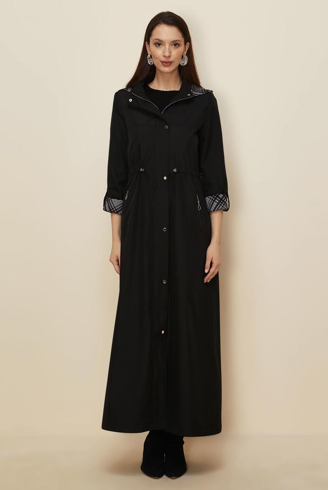 Hijab clothing BLACK HOODED TOPCOAT 10995 - ALVİNA