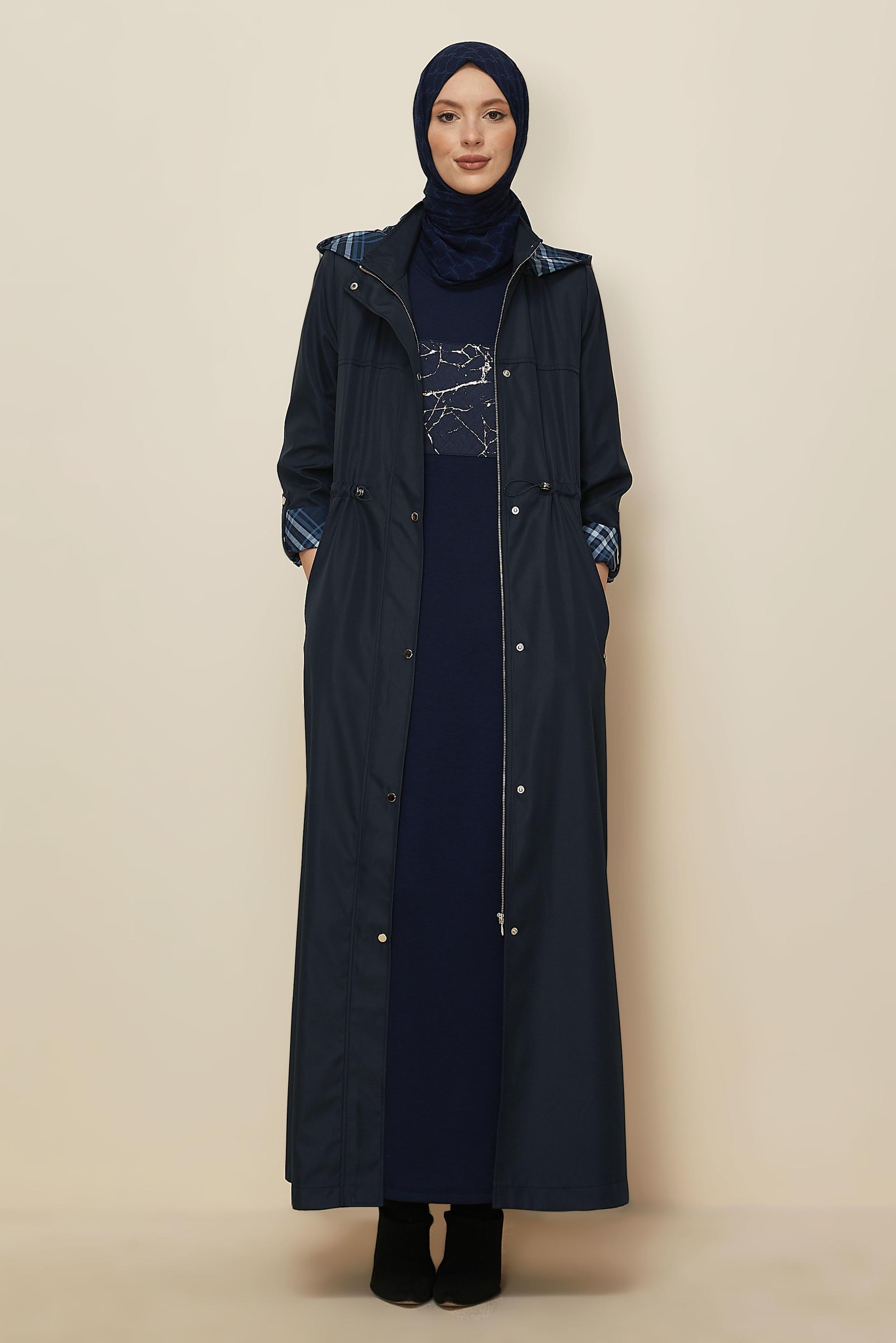Tesettür giyim LACİVERT KAPÜŞONLU PARDESÜ 10995