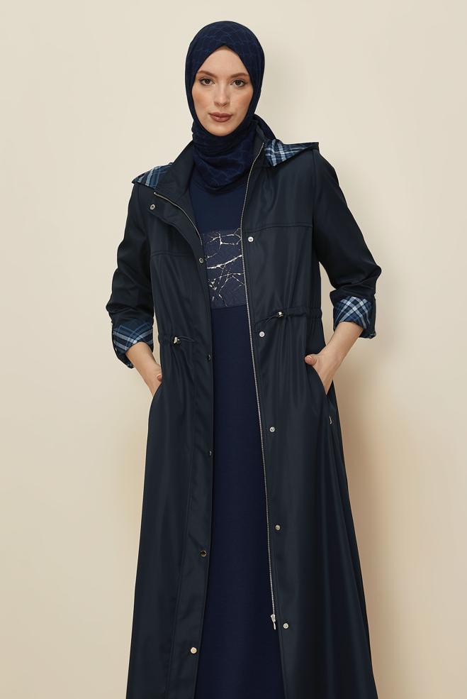 Tesettür giyim LACİVERT KAPÜŞONLU PARDESÜ 10995 - ALVİNA