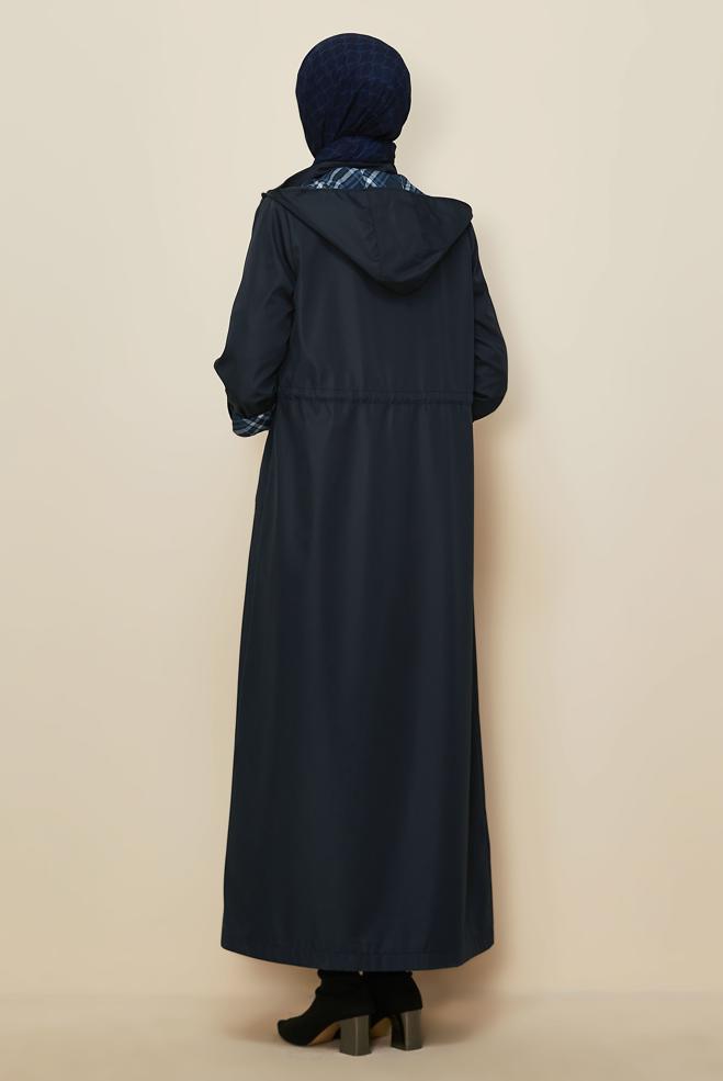 Tesettür giyim LACİVERT KAPÜŞONLU PARDESÜ 10995 - ALVİNA