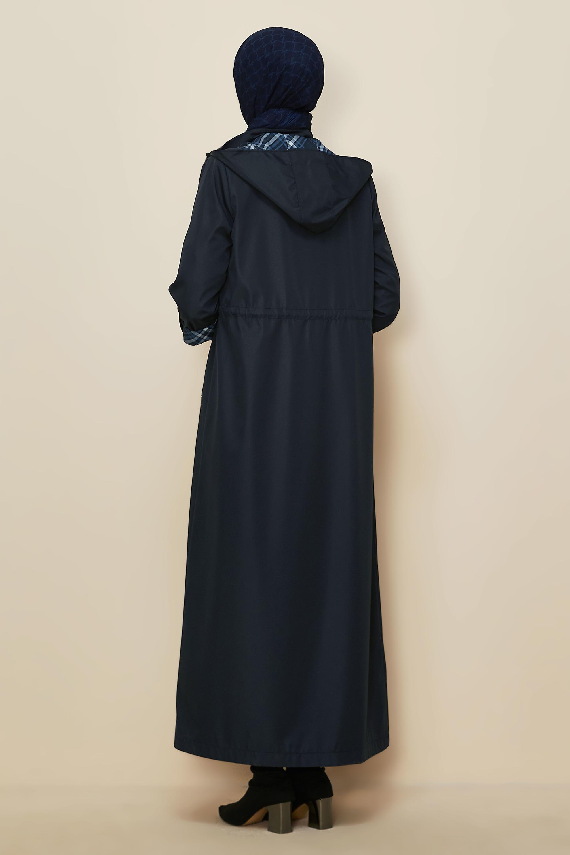 Tesettür giyim LACİVERT KAPÜŞONLU PARDESÜ 10995
