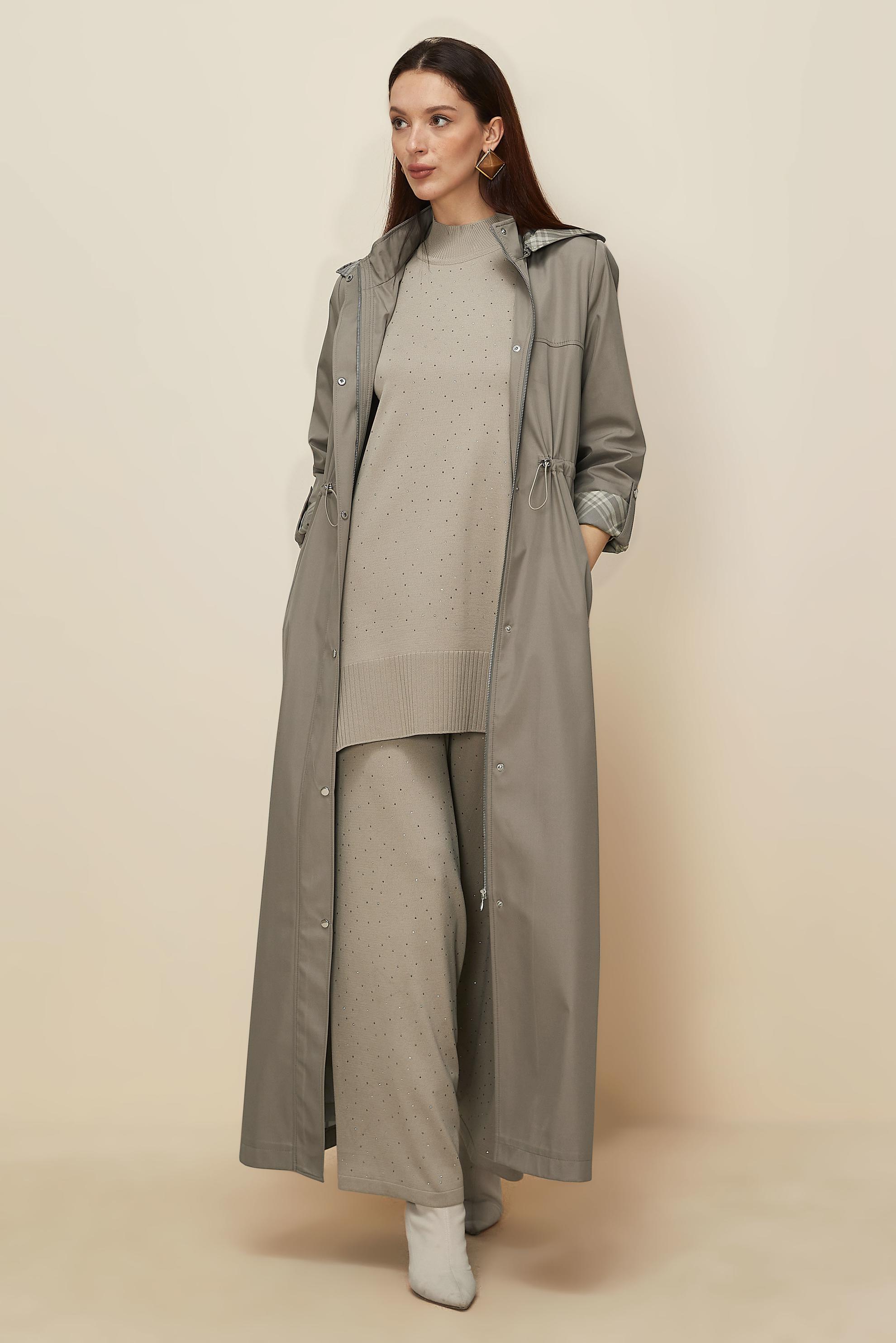 Tesettür giyim KAHVE KAPÜŞONLU PARDESÜ 10995