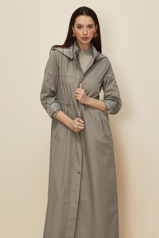 Tesettür giyim KAHVE KAPÜŞONLU PARDESÜ 10995 - ALVİNA